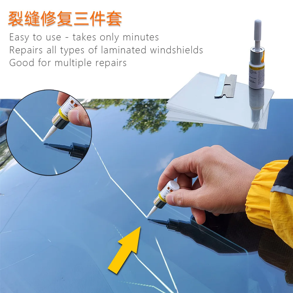 Car Windshield Cracked Repair Kit Clear Glue Window Tools Windscreen Glass Scratch Window Screen resin+blade+strips