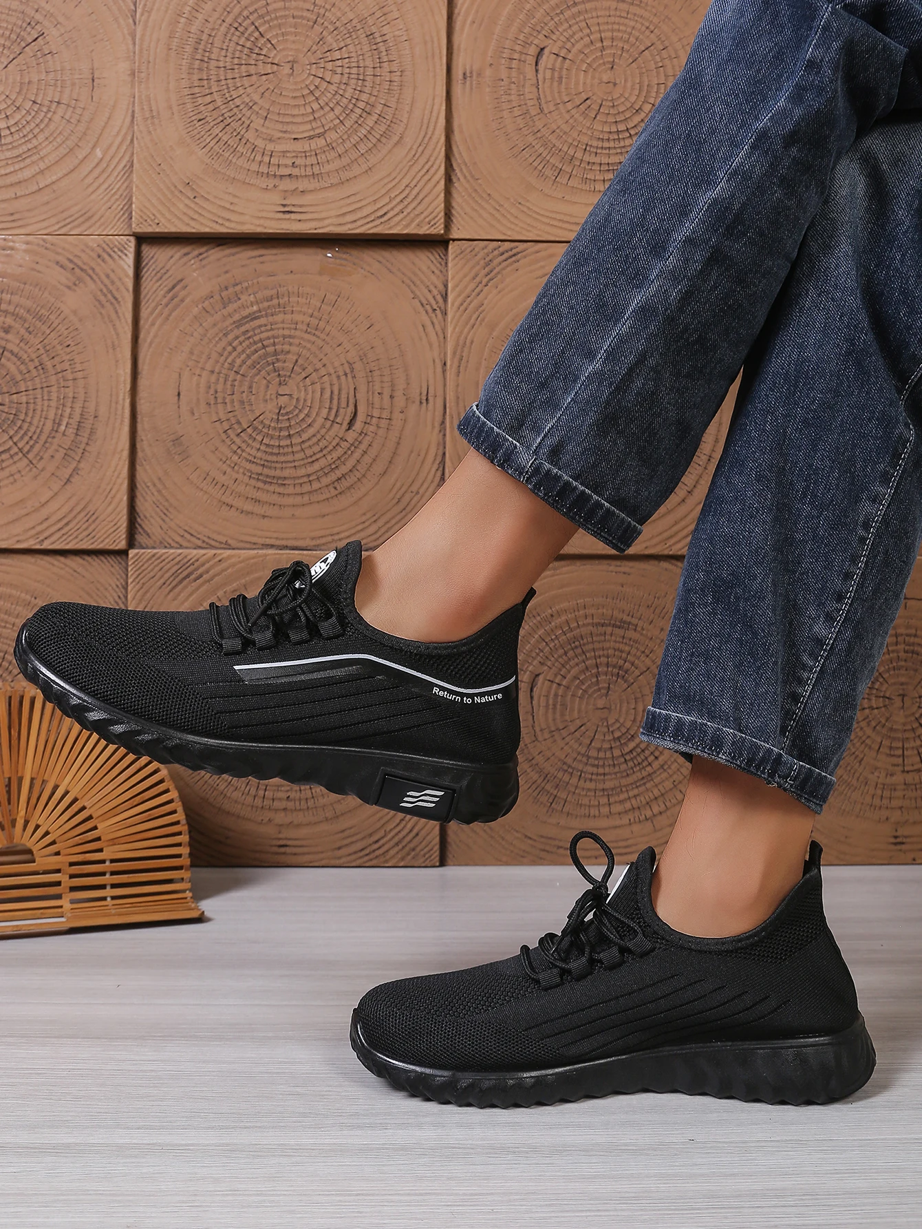 Herren Casual Strick-Schnürsneaker, Atmungsaktives Mesh-Obermaterial Sportschuhe, Ganzjährig Leichte Fußbekleidung – Detail 3