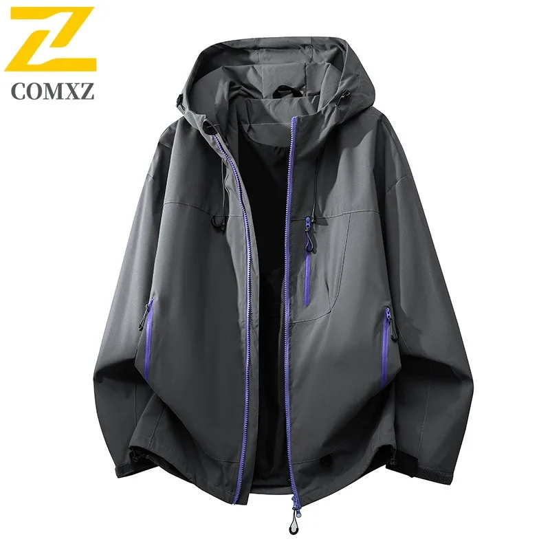

COMXZ Mens Hooded Jacket 2025 Fashion Outdoor Camping Travel Windproof Breathable Coat Versatile Streetwear Style Autumn Top
