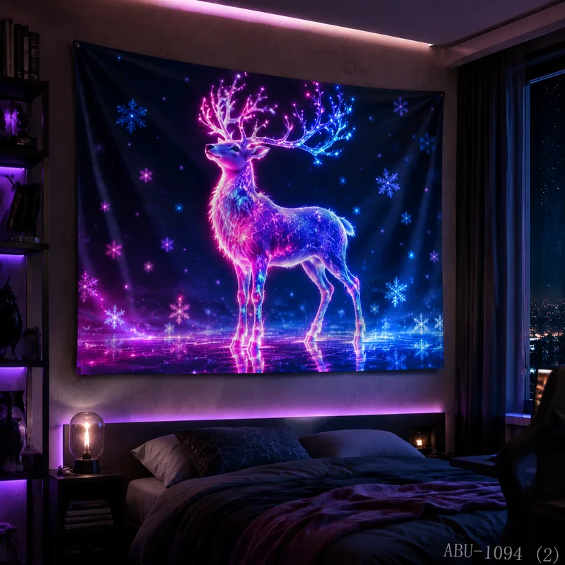 VIKAMA Galaxy Nebula Colorful Leap Deer Christmas Tapestry, High Definition Fabric, Vibrant Festive Room Decoration