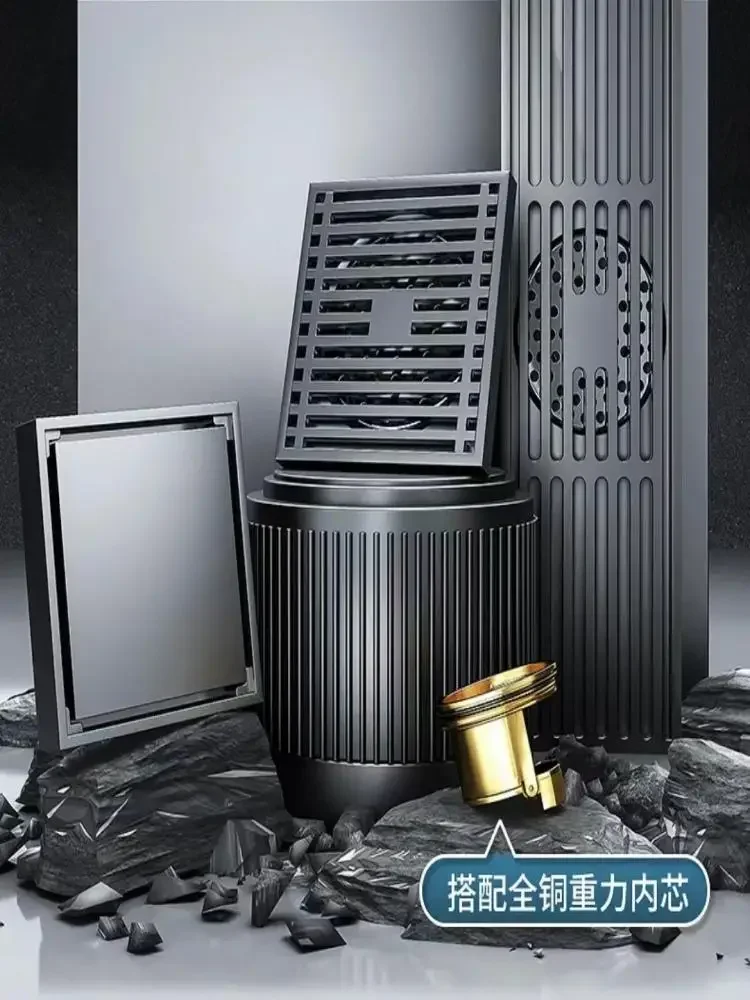 

Floor drain and odor-resistant toilet Washing machine sewer pipe closed cover All-copper universal anti-overflow long gun gray