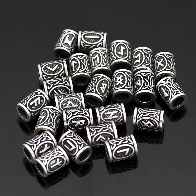 24 pcs Viking Runes Set Loose Beads Spacer Beads For Hair Braid Dreadlock Beads DIY Jewelry Making