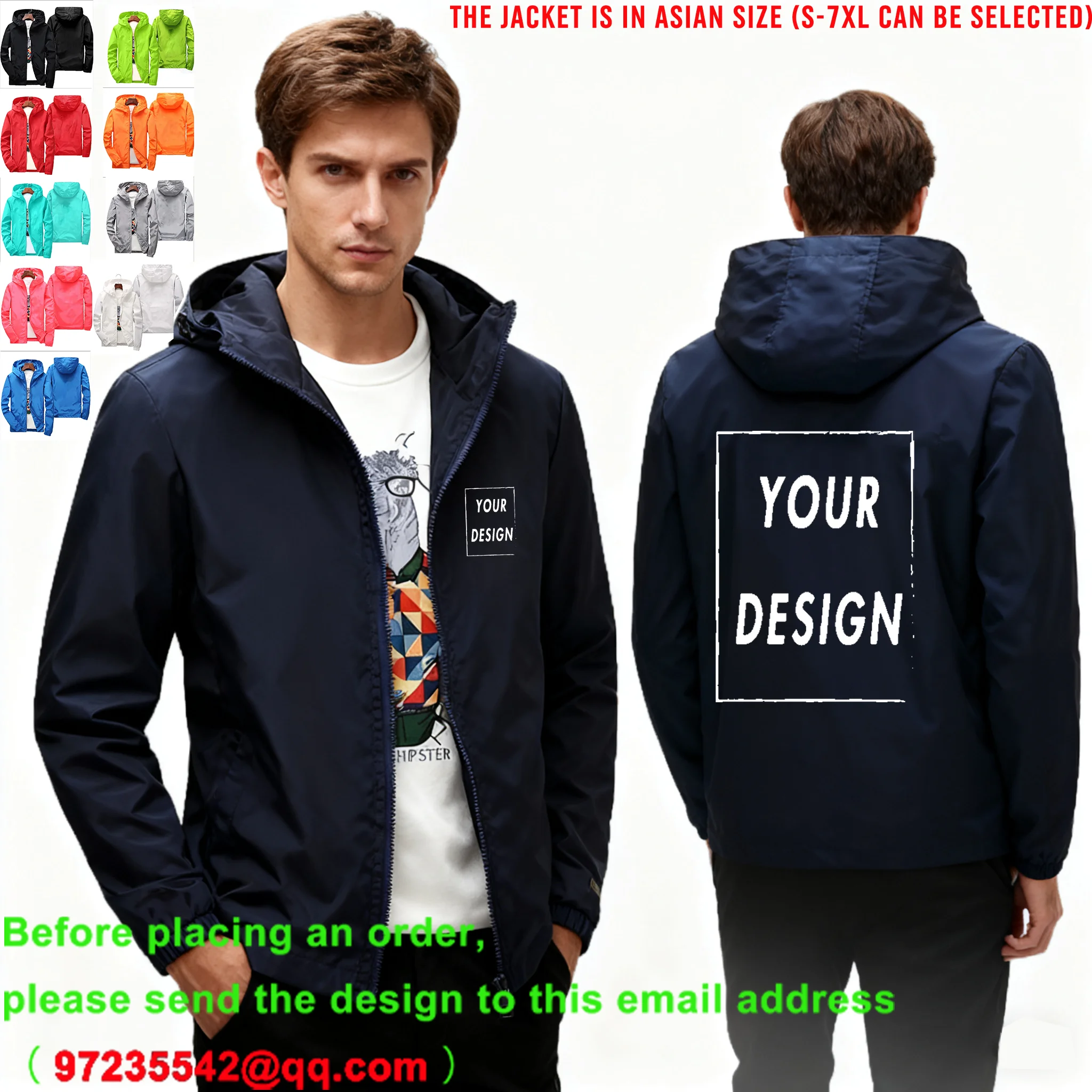 

Мужской плащ с настраиваемым логотипом — весенняя осенняя куртка с капюшоном для повседневной одежды, путешествий и пеших прогулок