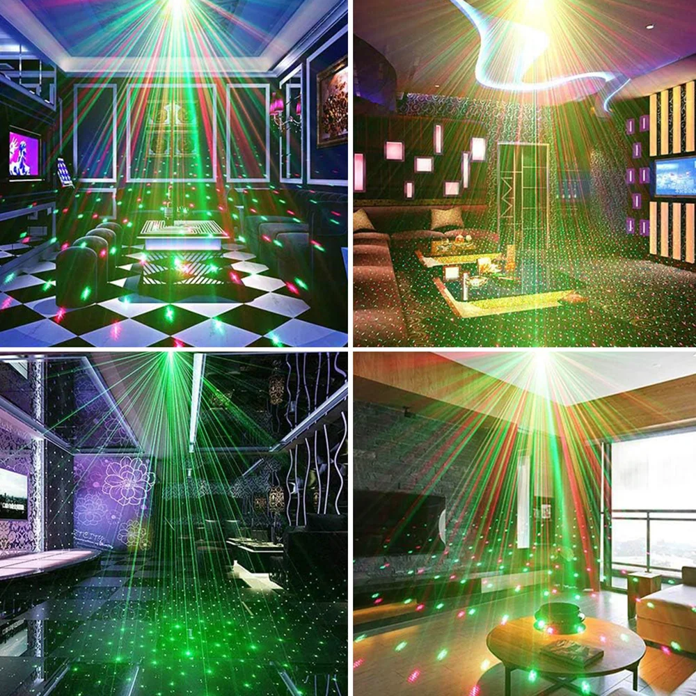 Mini Stage Light DJ Dance Disco Bar LED Party Xmas Stage Effect Light Red Green Beam Star Patterns Projector Flash Stage Lamp