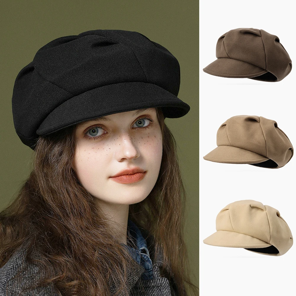 Retro Classic Beret High Quality Autumn Winter Women Versatile Beret Warm Ear Protection Octagonal Cap Fashion Artist Beanie