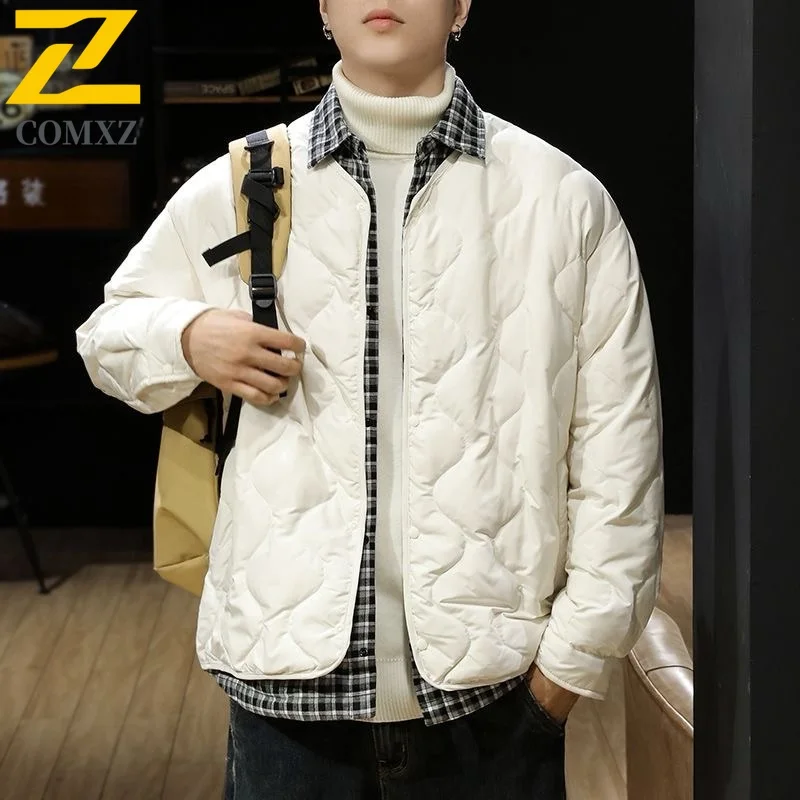 

COMXZ Мужской пуховик премиум-класса с решетчатым дизайном, утолщенная теплая парка для путешествий на открытом воздухе, ветрозащитное осенне-зимнее пальто с отложным воротником