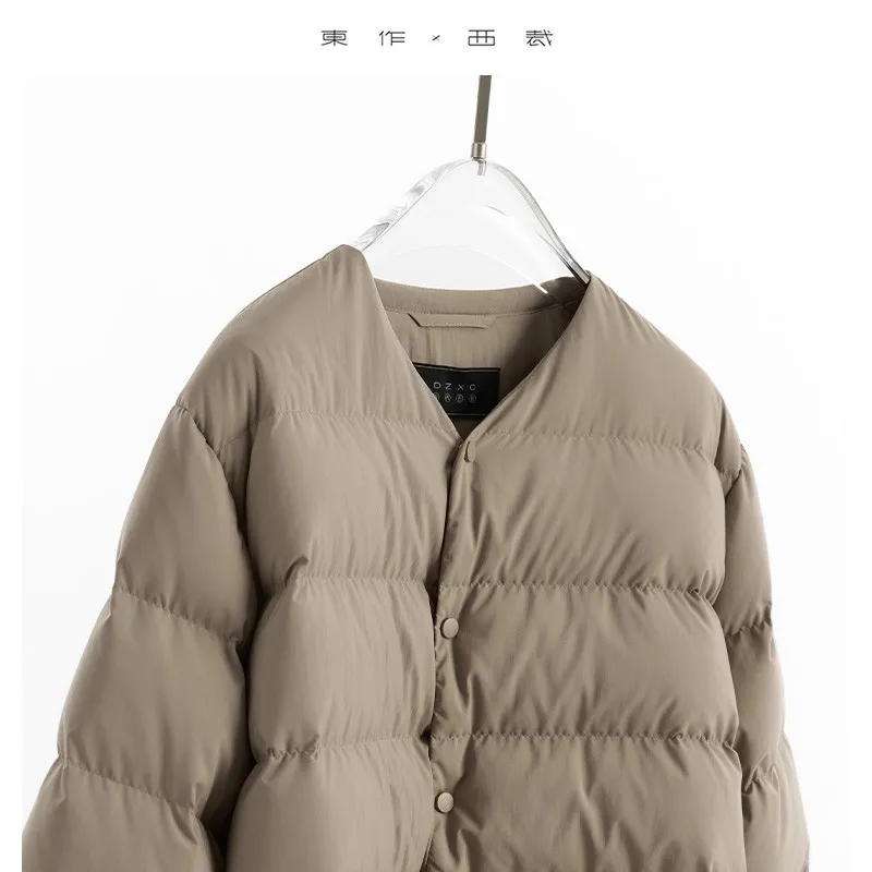 เสื้อแจ็คเก็ตขนห่านน้ำหนักเบา เสื้อโค้ทสั้นสำหรับผู้หญิง ชั้นในอเนกประสงค์ที่ให้ความอบอุ่นแบบไม่มีปก ฤดูหนาว