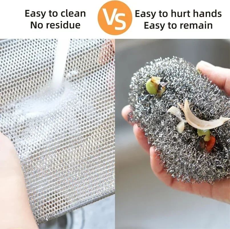 Metal Steel Wire Rags Cloth Home Kitchen Pot Pan Dishwashing Double-sided Dishcloth Mesh Cleaning Cloths Towels Scrubber Rag