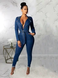 Streetwear Denim Jumpsuits for Women Spring Y2K Clothing Full Sleeve Bodycon Jean Rompers Playsuits One Pieces Overalls Outfits