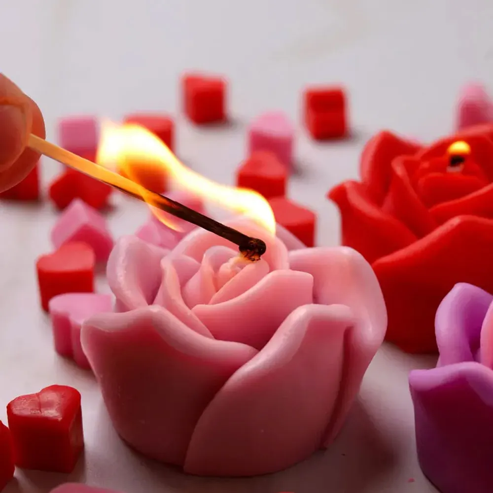 2pcs Rose Love Scented Candle Silicone Mold for Candle Making Kits Resin Ceramic Clay Wedding Party Decor DIY Lover Craft Gifts