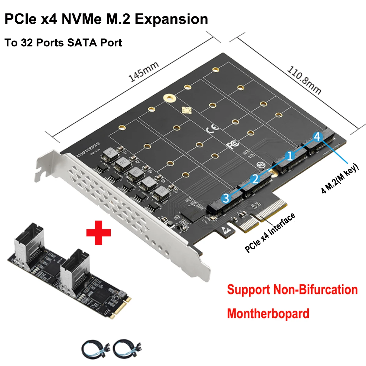 IOCREST PCIe X4 Expansion Card 4 M.2 NVMe to 32 SATAIII 6G Ports Extender Adapter Support Non-Bifurcation Motherboard