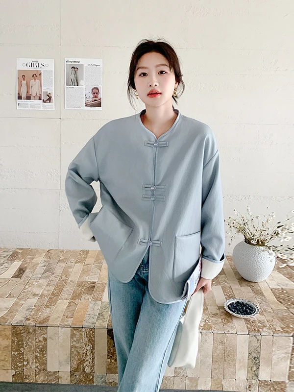 新作中国風スレ両面着用可能レザー風ジャケット レディースコート ボタンデザイン 秋2025 おしゃれキルティングコート