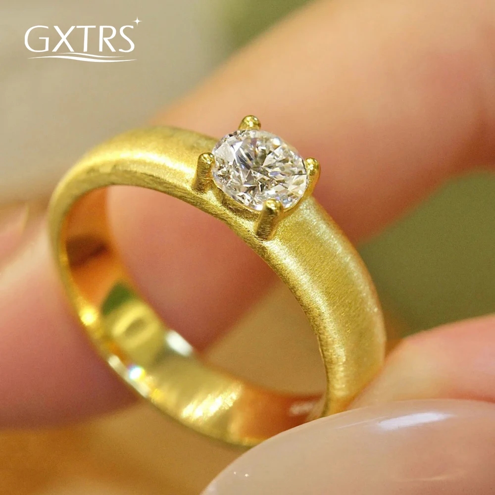 

GXTRS 0.5CT Real Moissanite Ring For Women 925 Silver Sparkling Lab Diamond Wedding Party Band 18K Gold Plated Fine Jewelry Gift