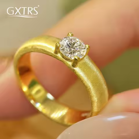 GXTRS 0.5CT Real Moissanite Ring For Women 925 Silver Sparkling Lab Diamond Wedding Party Band 18K Gold Plated Fine Jewelry Gift