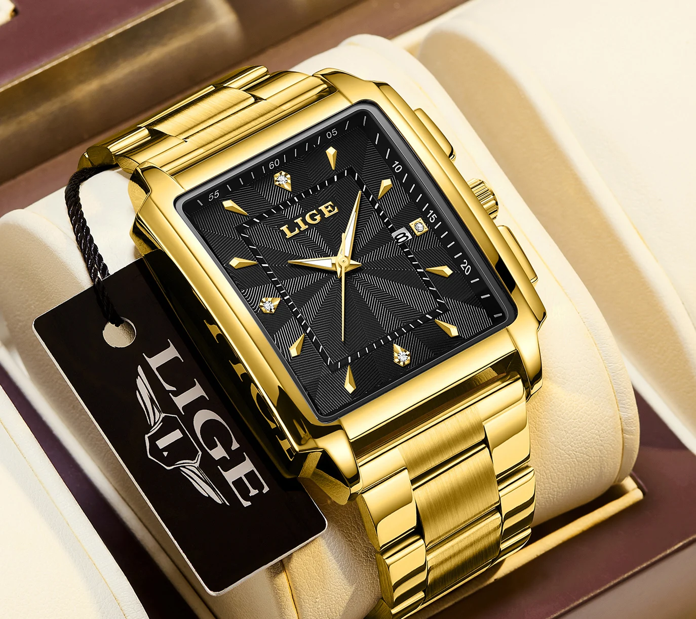 LIGE Fashion Business Watch Men Square Sport Waterproof Watches For Men Top Brand Luxury Military Quartz Chronograph Wristwatch