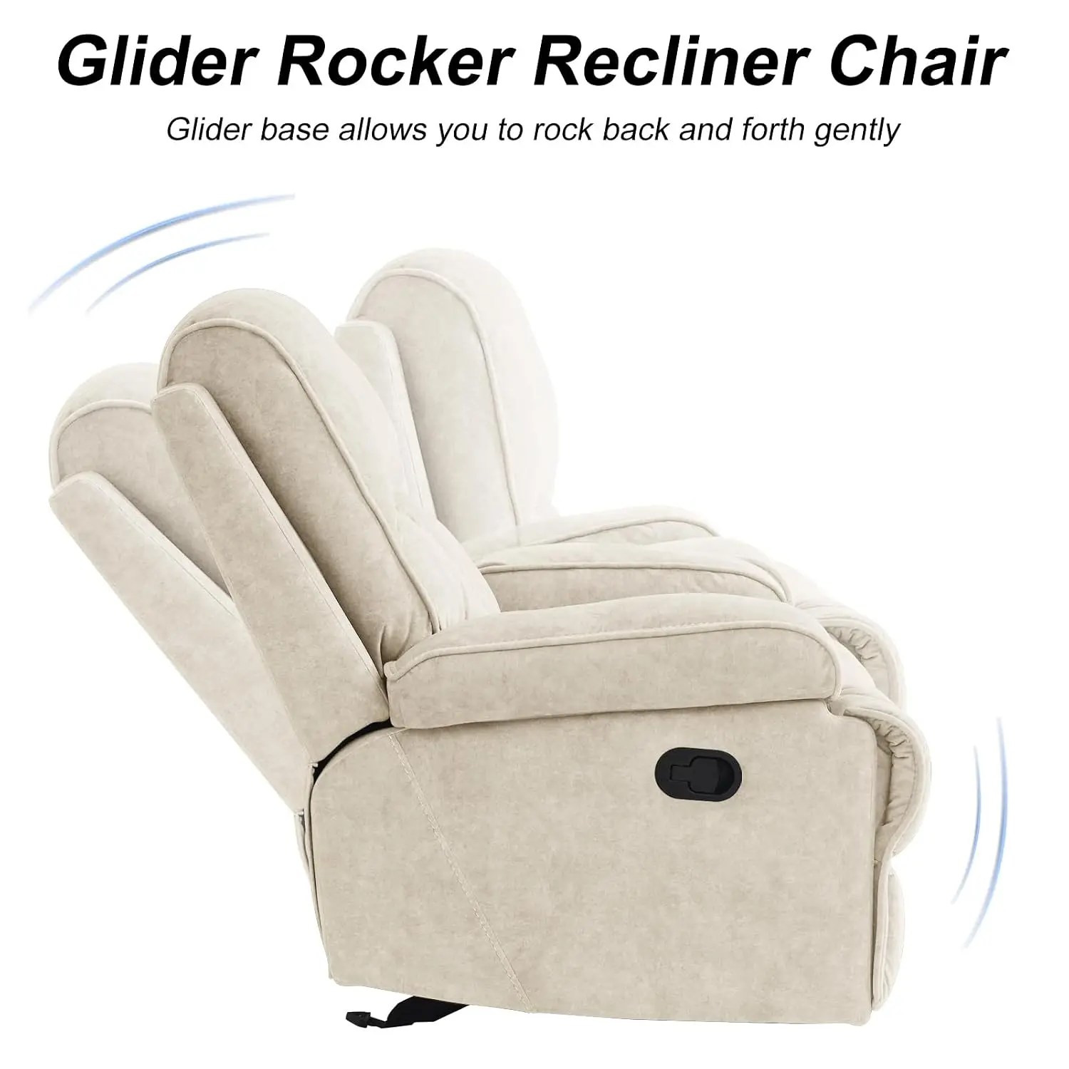 Manual Rocker Recliner, High Back Glider with Deep Seat, Fabric Armchair for Living Room & Nursery, Beige, Customized image 3
