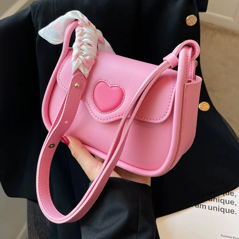 Korean Pink Beige Girls Handbags Fashion Simple Silk Scarf Decor Chain Tote Bags Summer Shopping Shoulder Bags For Women bolsa