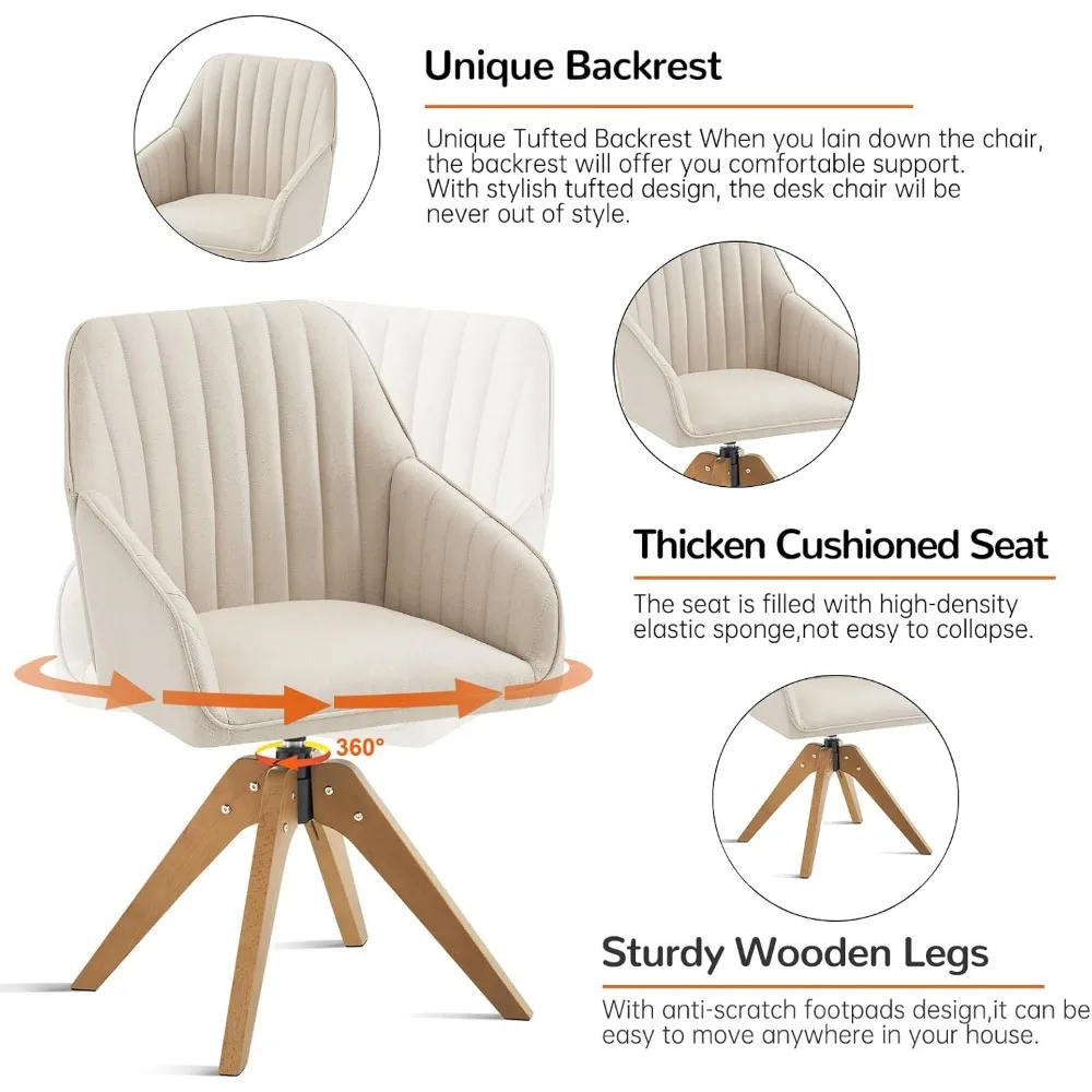 كرسي دوار حديث لمنتصف القرن لغرفة المعيشة، كرسي مكتب خشبي مع كراسي بذراعين متوسطة الظهر منجدة Va #4