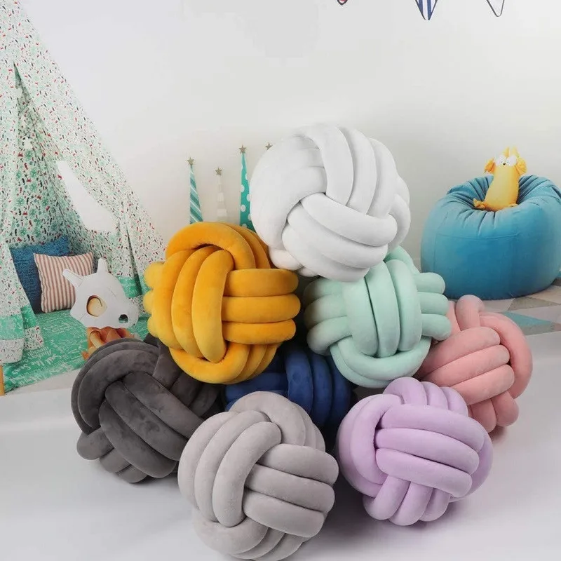 Art Decor Knot Ball Wurfkissen, handgefertigt, weicher Samt, großes Kissen, modernes und gemütliches dekoratives Weihnachtskissen für Zuhause, Sofa, Weiß – Detail 9
