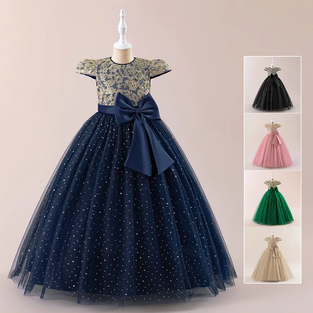 

Summer Girls Fluffy Princess Dress Elegant Short Sleeved Embroidered Applique Dress Fashion Kids Girl Festival Party Ball Gown