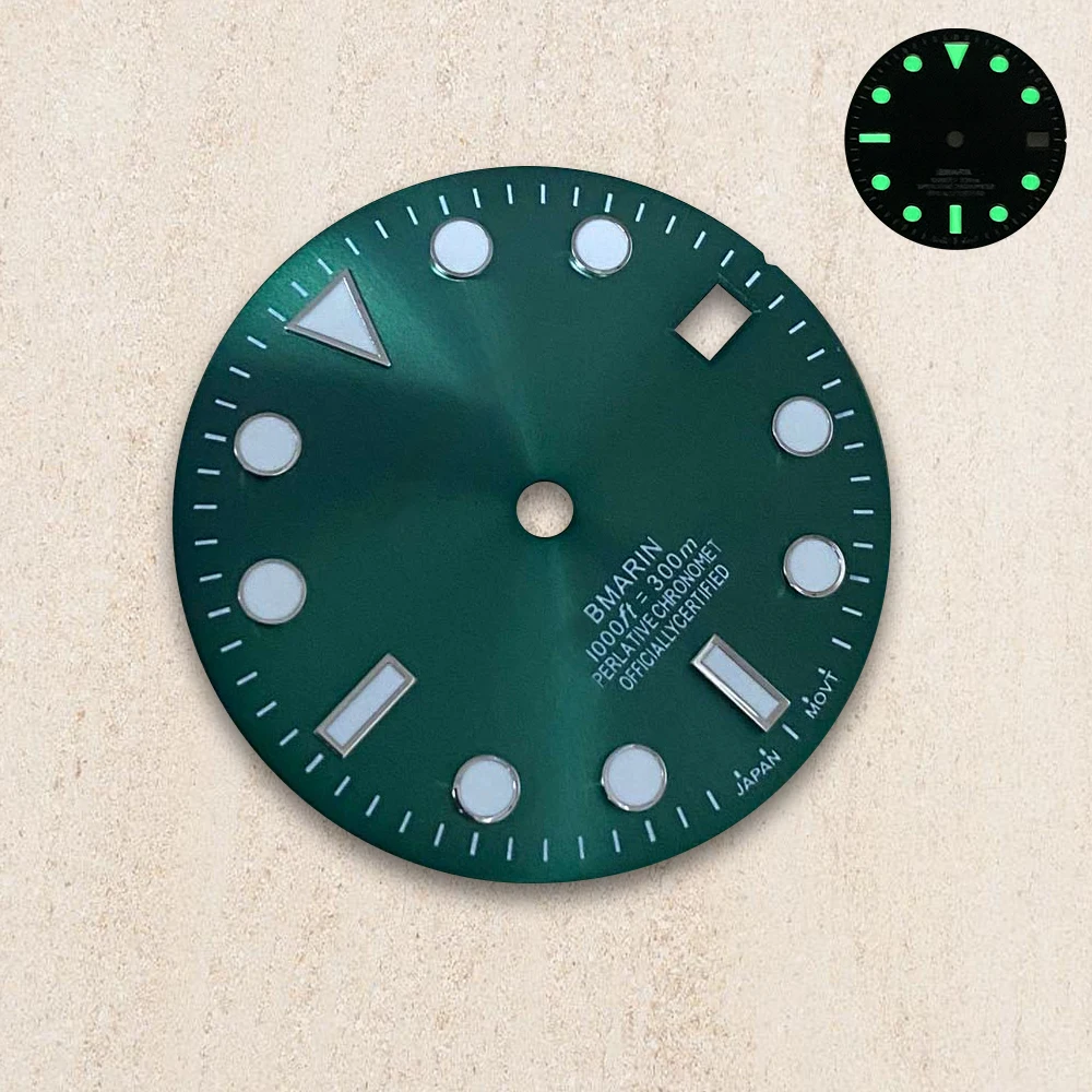 28.5mm S Logo Dial  For NH35/NH36/4R/7S  Automatic Movement Green Luminous Sub Watch Modification Accessories