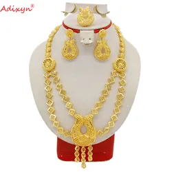 Adixyn-Conjunto de joyería nupcial india, collar etíope de Dubái, Color dorado, pendientes, anillos, regalos de boda nigerianos de lujo, N09033