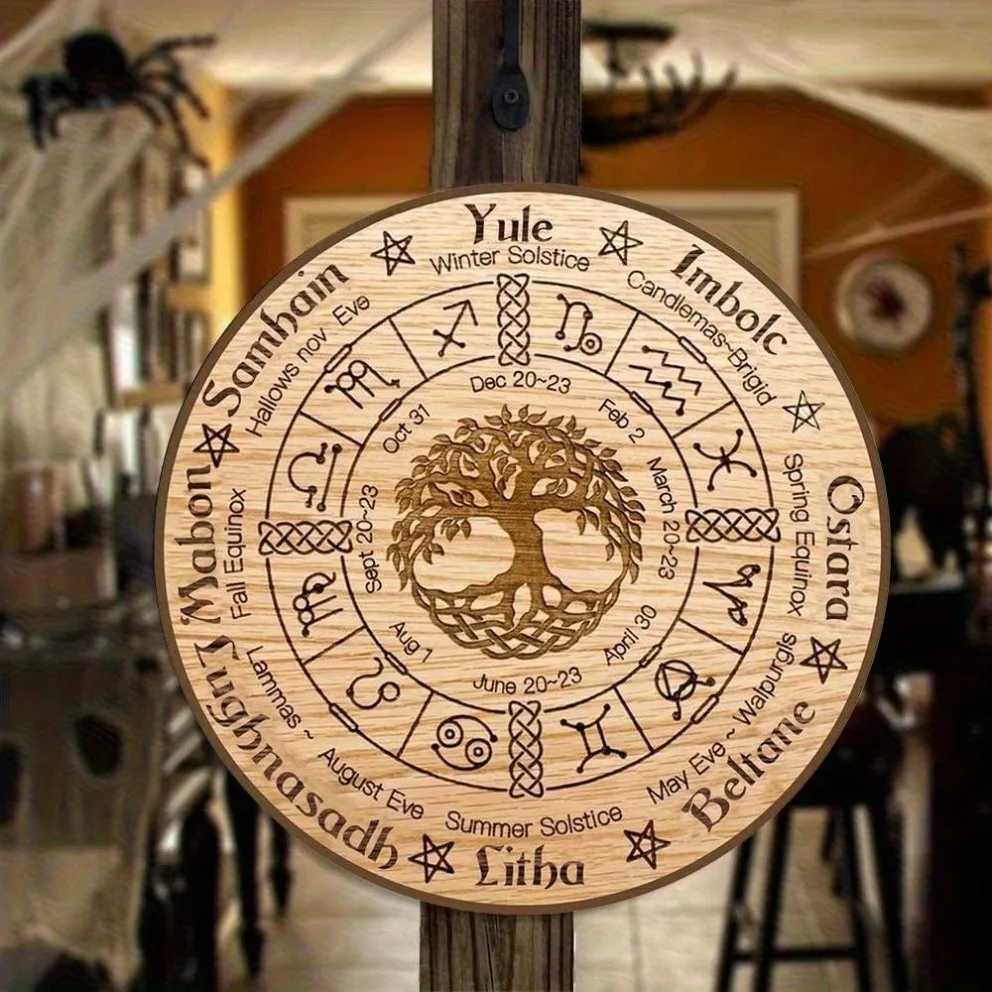 1pc Retro Handmade Pagan Wheel Solstice/Equinox/Beltane/Samhain-Natural altar decor for Wicca/Druid/Pagan. Great gift, mystical,