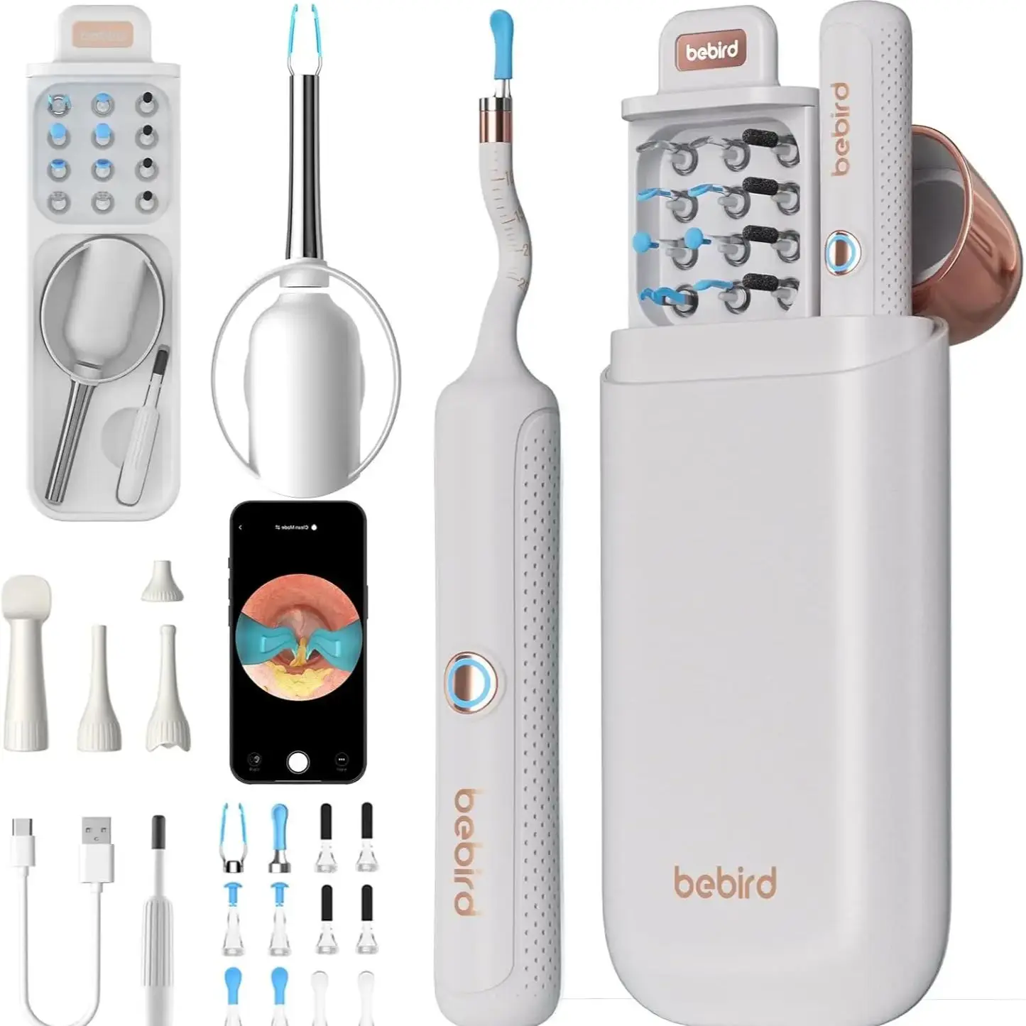 

Белый EarSight Plus R37R Xiao'mi Bebird 2025 г. | Беспроводной HD визуальный очиститель ушей/камера | Пинцет с зажимом и безопасный домашний комплект