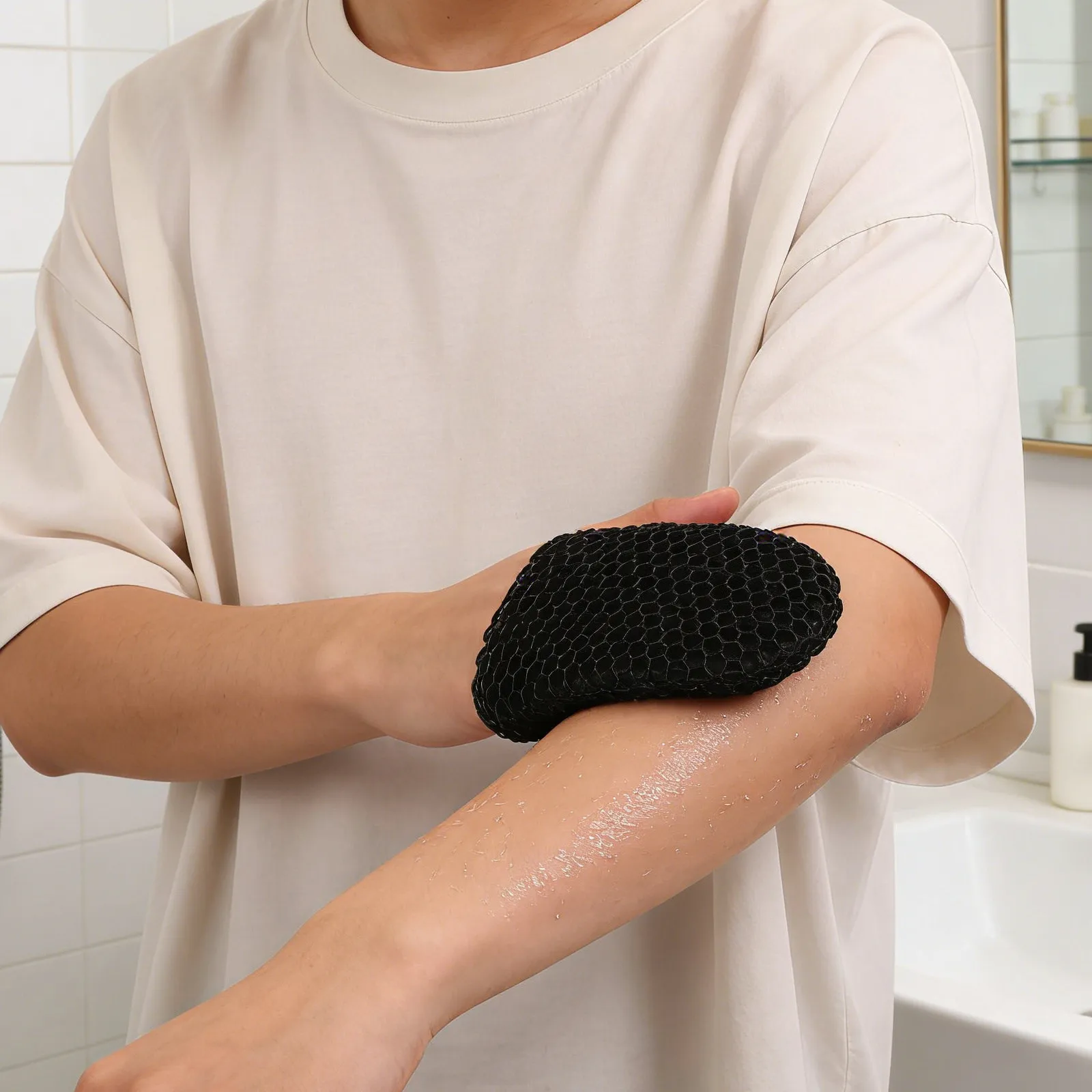 Shower Body Scrubber Finger Glove Plastic Exfoliating Bath Mitt for Gentle Deep Cleansing Skin Smoothing Touch Spa