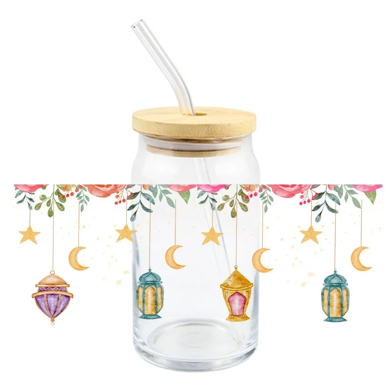 Ramadan UV DTF Wrap Transfer Stickers Golden Moon Stars Design DTF Wrap For Bottles Cups DIY Waterproof Decal