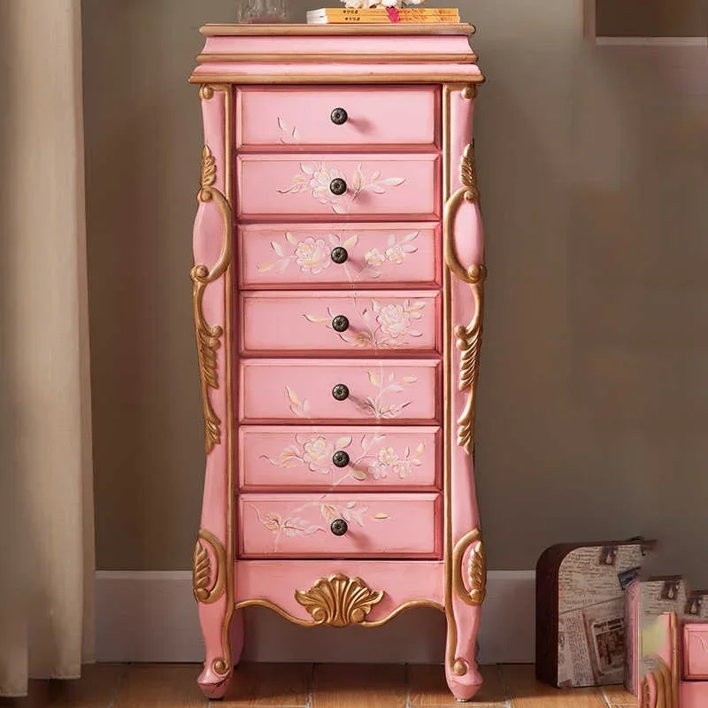 Rustic style solid wood seven drawers chest durable pastoral bedroom furniture painted jewelry cabinet storage makeup