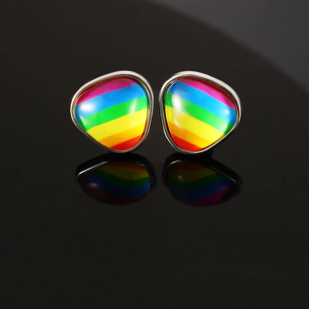 5 أشكال للرجال كابوشون زجاج قوس قزح صورة فنية أزرار أكمام LGBTQ زر كم نمط القلب الأحمر