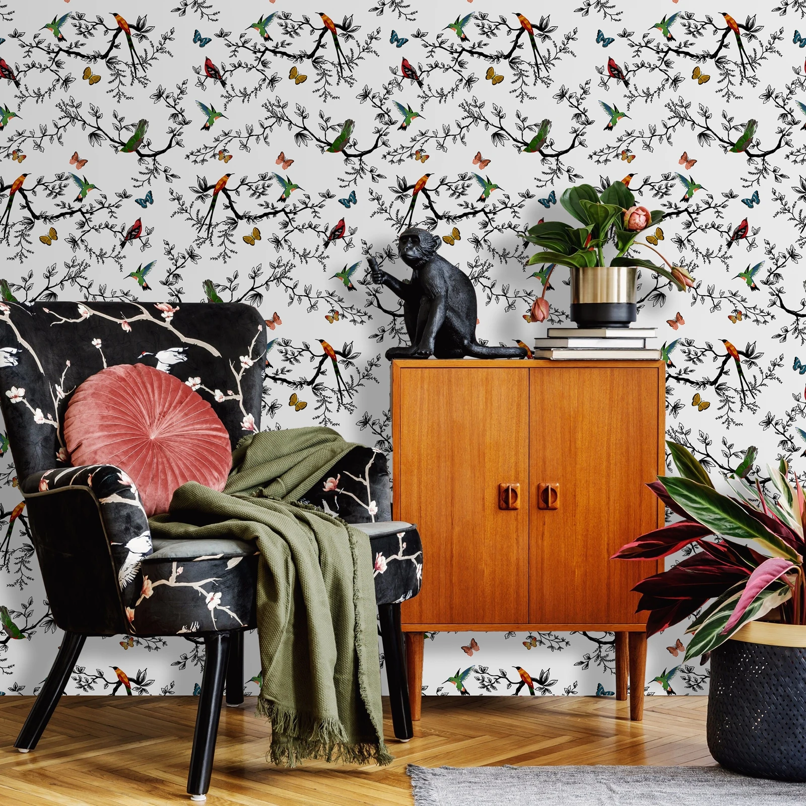 

Очаровательные обои с изображением природы, очаровательная наклейка на обои с птицами и бабочками с мотивам ветвей, украшение для спальни, индивидуальный размер