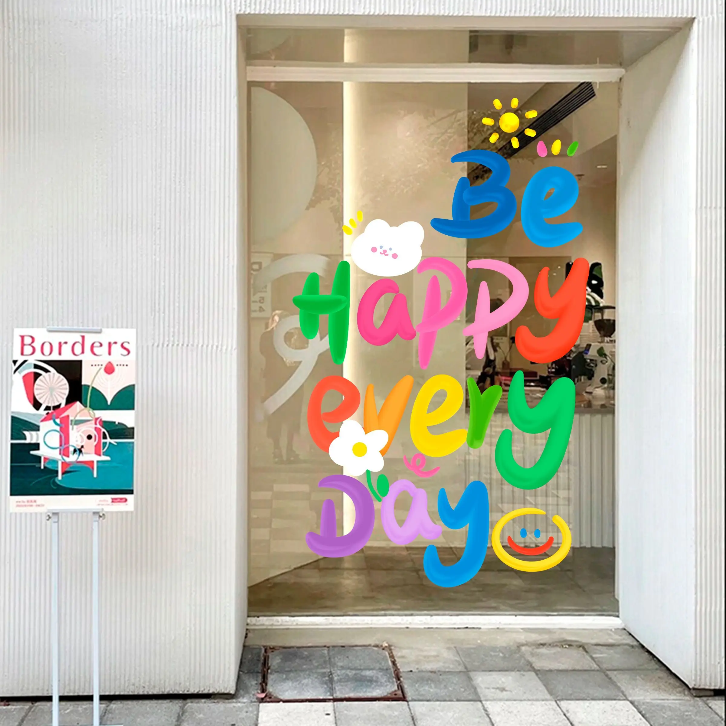 New Design Illustration Sticker Milk Tea Cake Children's Clothing Store Glass Door Posters Display Window Decoration Sell Shops