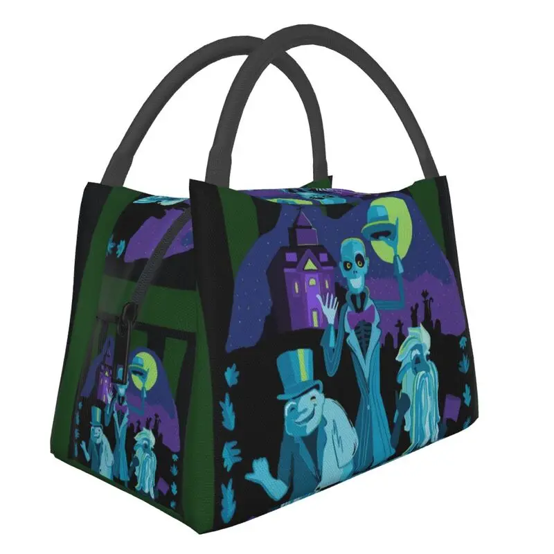 

Haunted Mansion Hitchhiking Ghost Insulated Lunch Bags for Women Halloween Cooler Thermal Lunch Tote Office Picnic Travel