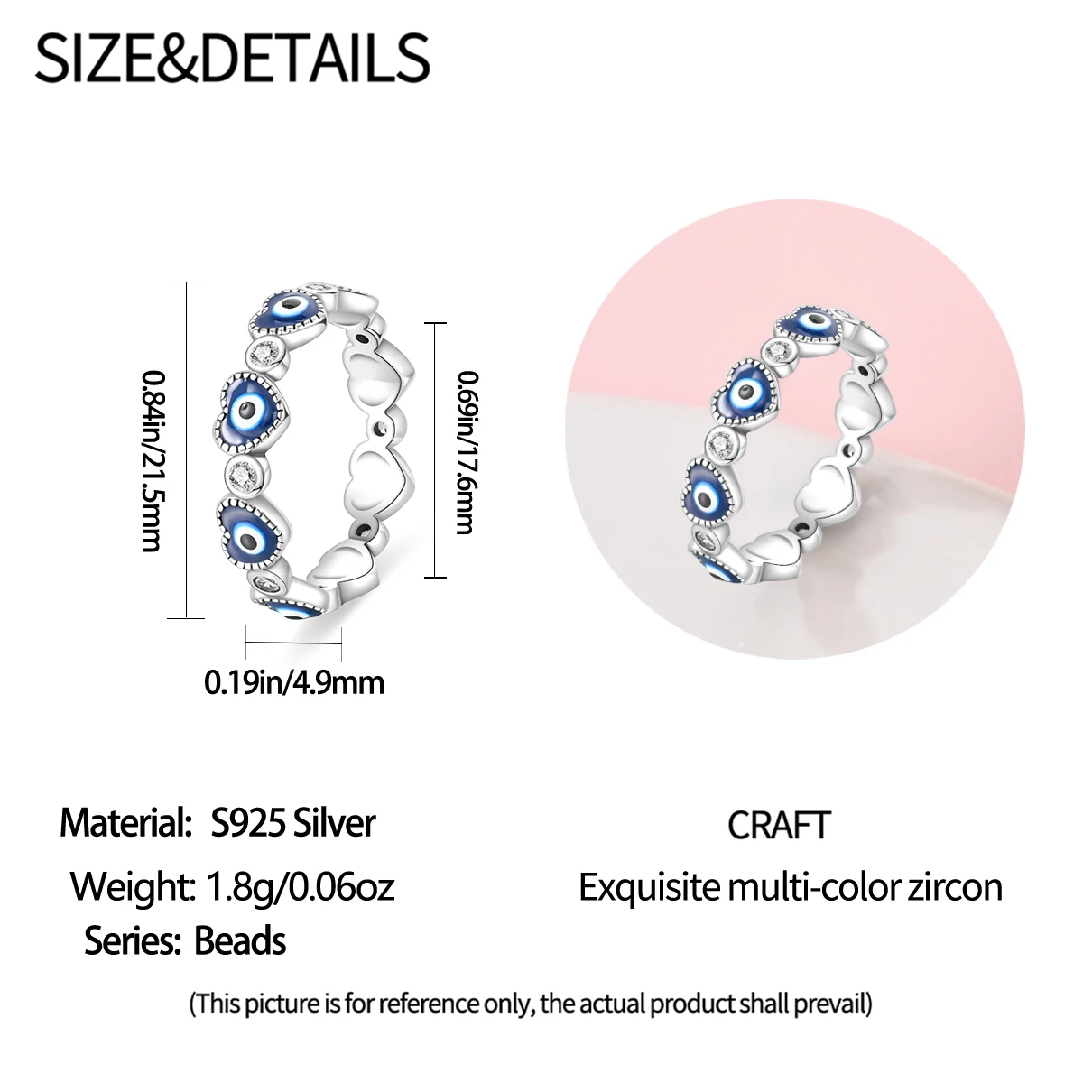 Gold Plated 925 Sterling Silver Evil Eye Adjustable Ring, Gift