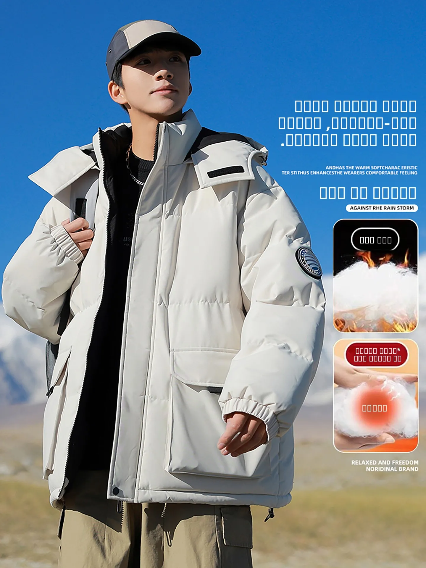 

Men's Thiened down Cotton Jaet Winter Warm Hooded Faionable Cold Resistance Outerwear Casual Cleanfit Polyester Fiber