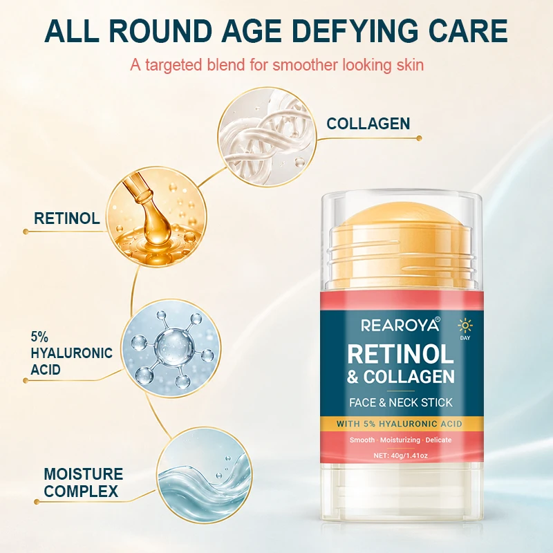Retinol Neck & Facial Stick with 5% Hyaluronic Acid Collagen Moisturize Improve Loose Firms Face Cream Skincare Travel Daily Use