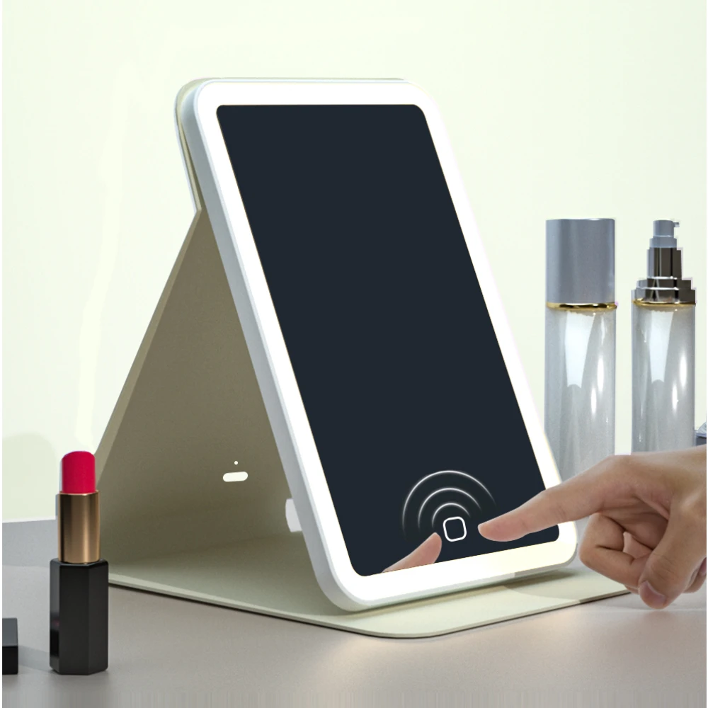 

Table Vanity Mirror Rechargeable Dimmable Touch Screen Beauty Mirror 3 Color Lighting Ultra Slim Portable Travel Beauty Mirror