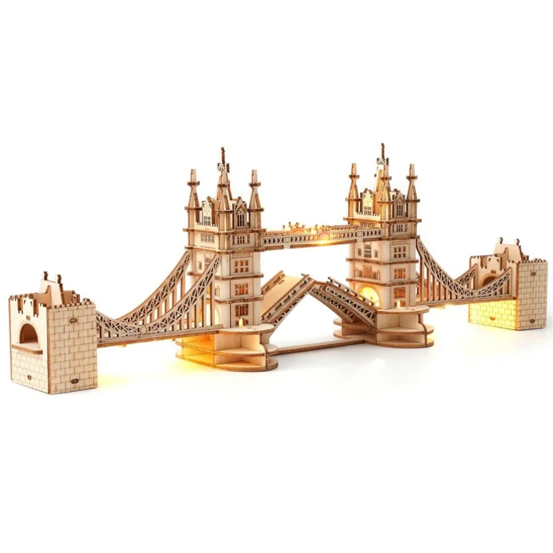 

Robotime Tower Bridge kit 3D Puzzle Wooden Craft Kits with LED Light Home Decor Birthday Gifts for Teens Adult