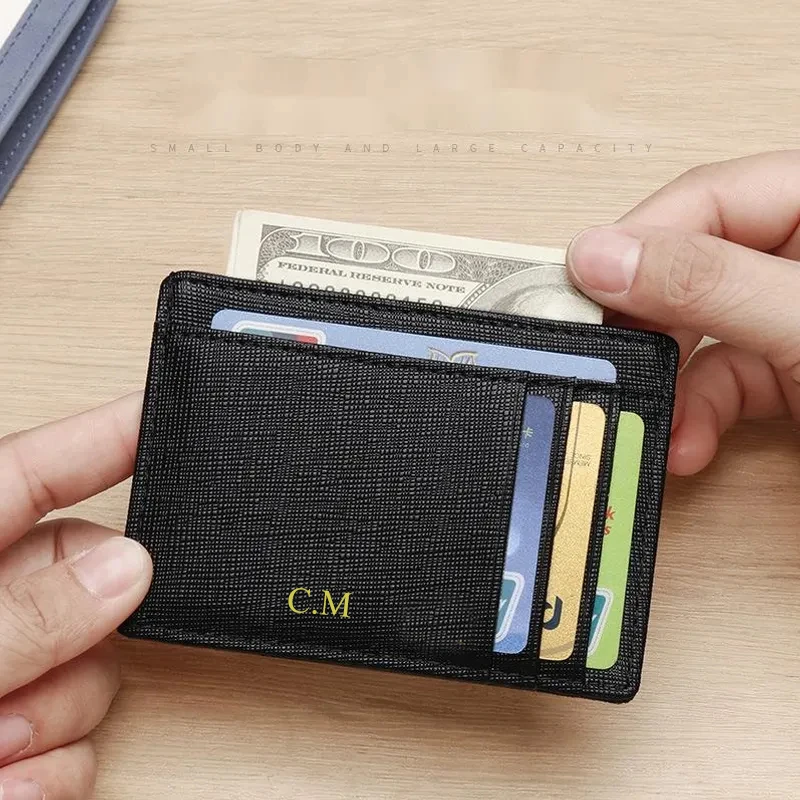 Fashion Men Cowhide Leather Credit Card Holder Business Mini Wallets Coin Purse Multi Card Cover Ultra-thin Small Card Case