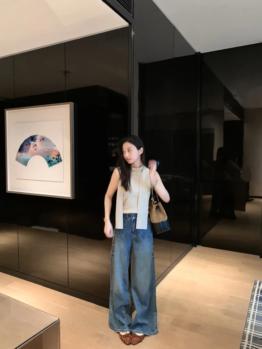 

Женские джинсы с высокой талией, прямые, широкие, из денима, осень 2025, новинка, свободный крой