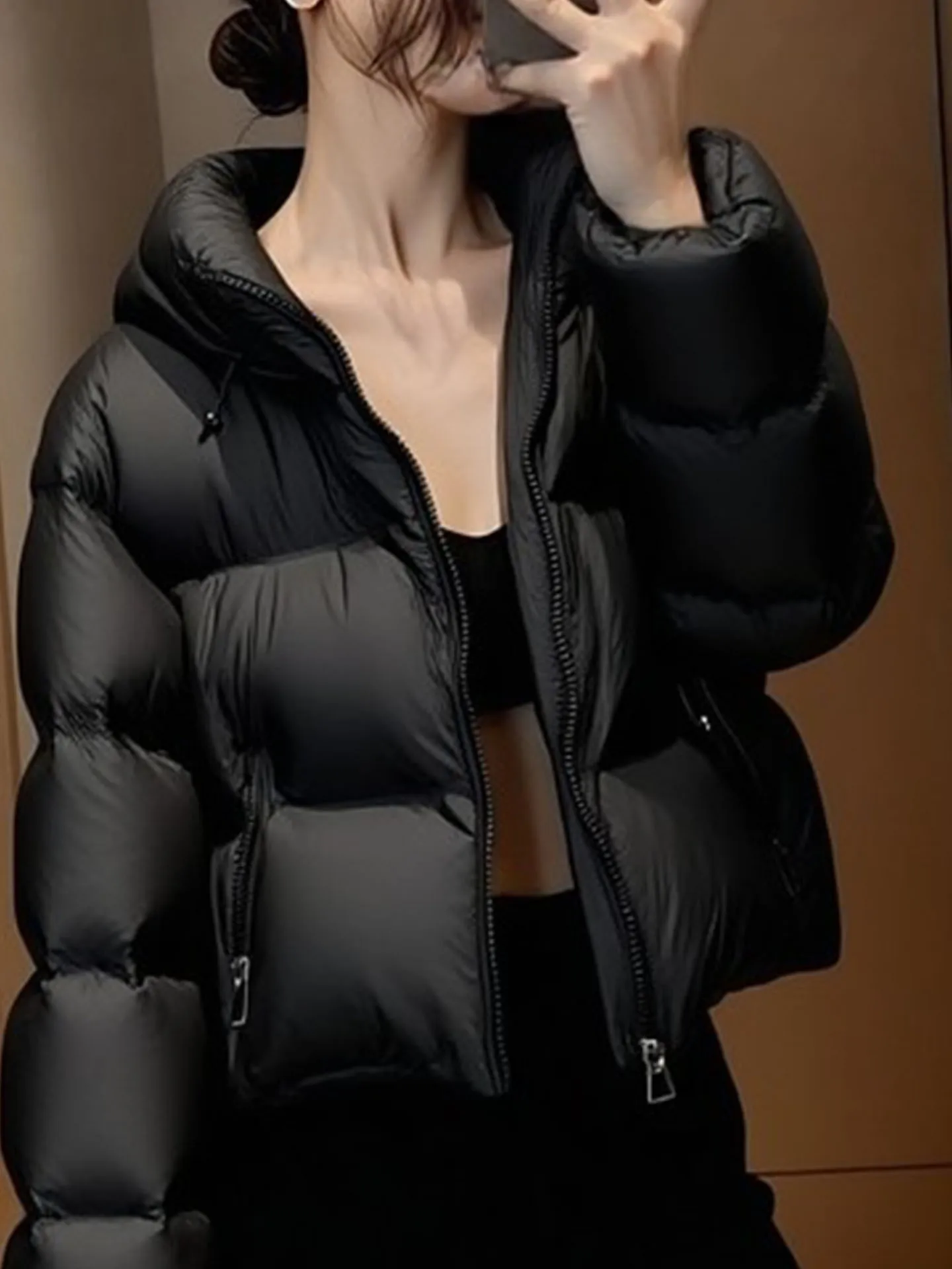 Sli ort Puffer Jaet Dames Bla Foamy gewatteerde jas Winter Thi Warm Casual Faion Polyestervezel Wit Du down