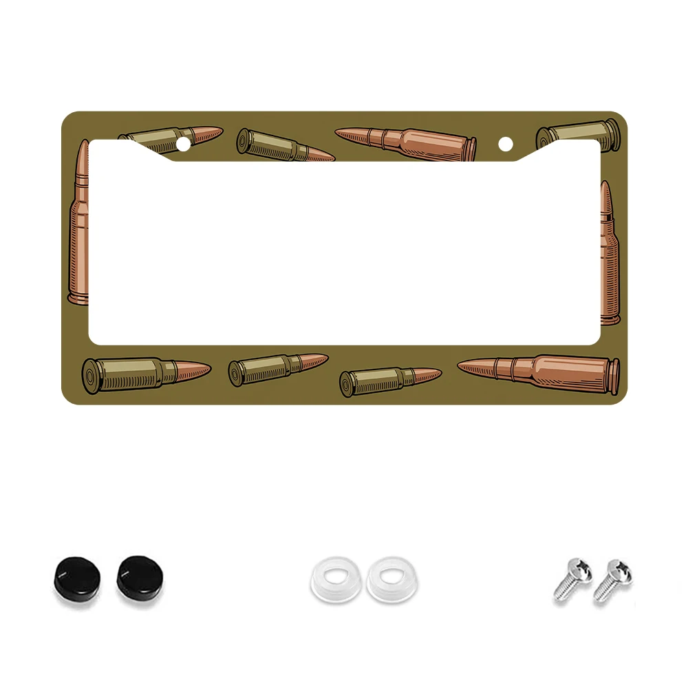 

1pc Retro Brown Bullet Pattern 2-Hole License Plate Frame Aluminum Material 6x12 Inches with Screw,US License Plate Size