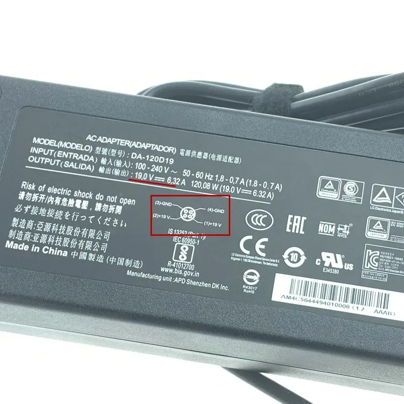 الأصلي DA-120D19 التيار المتناوب/تيار مستمر محول شاحن ل LG 27HJ713S-W 27 ''4K UHD IPS الجراحية رصد التيار الكهربائي 19 فولت 6.32A 120 واط