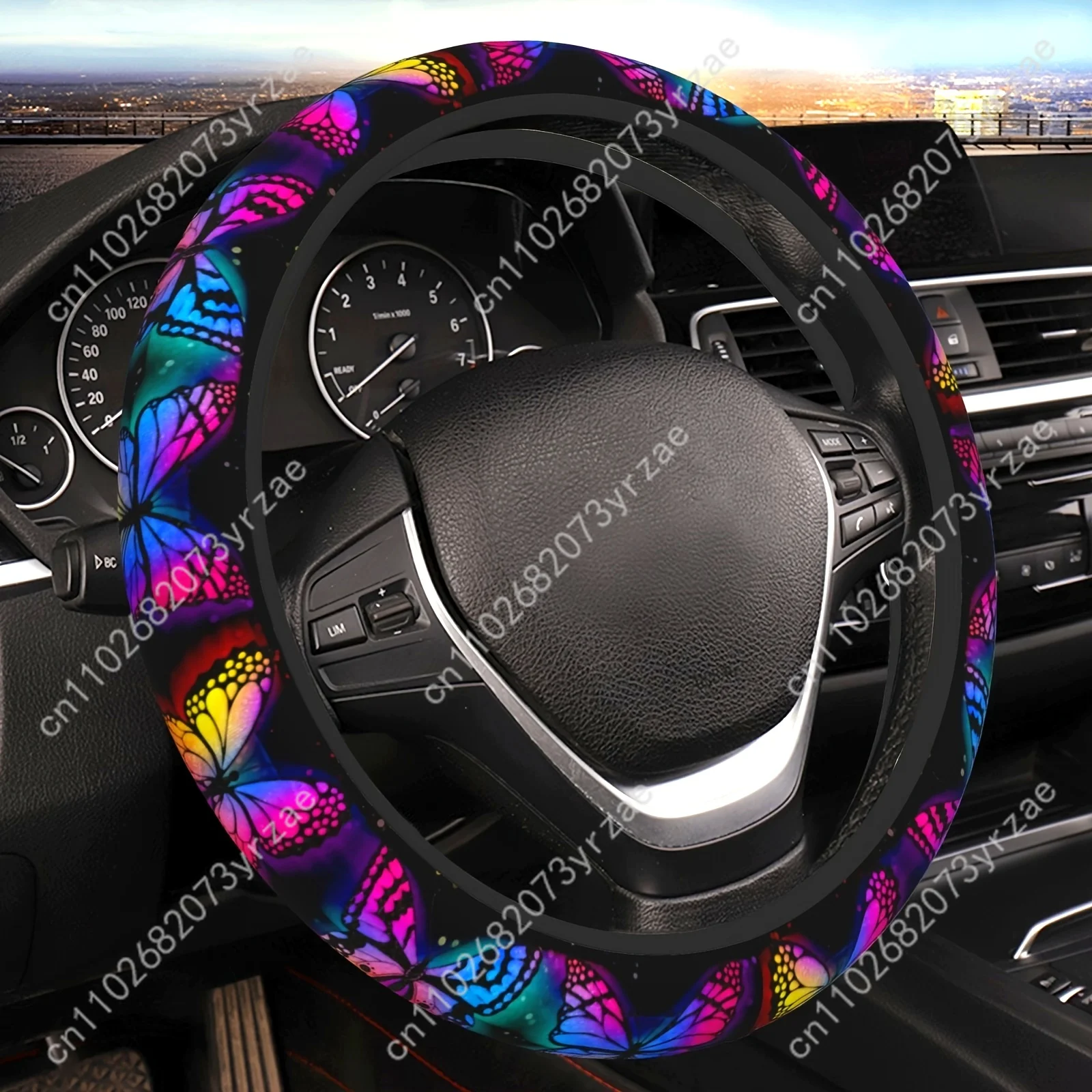 

Rainbow Butterfly Car Steering Wheels Cover Universal Environmental Friendly Comfort Non-slip Breathable Steering Wheel Wrap