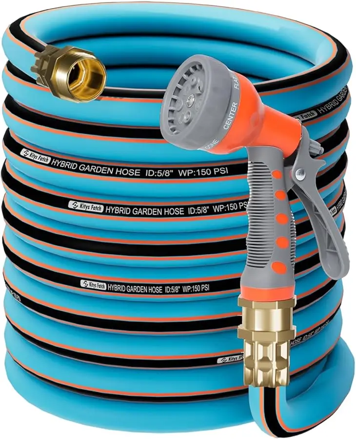 

Flexible Garden Hose 50ft 5/8", New Upgraded Leak-Proof, Ultra-Durable, Kink Free Heavy Duty Water Hoses with Spray Nozzle-3/4''