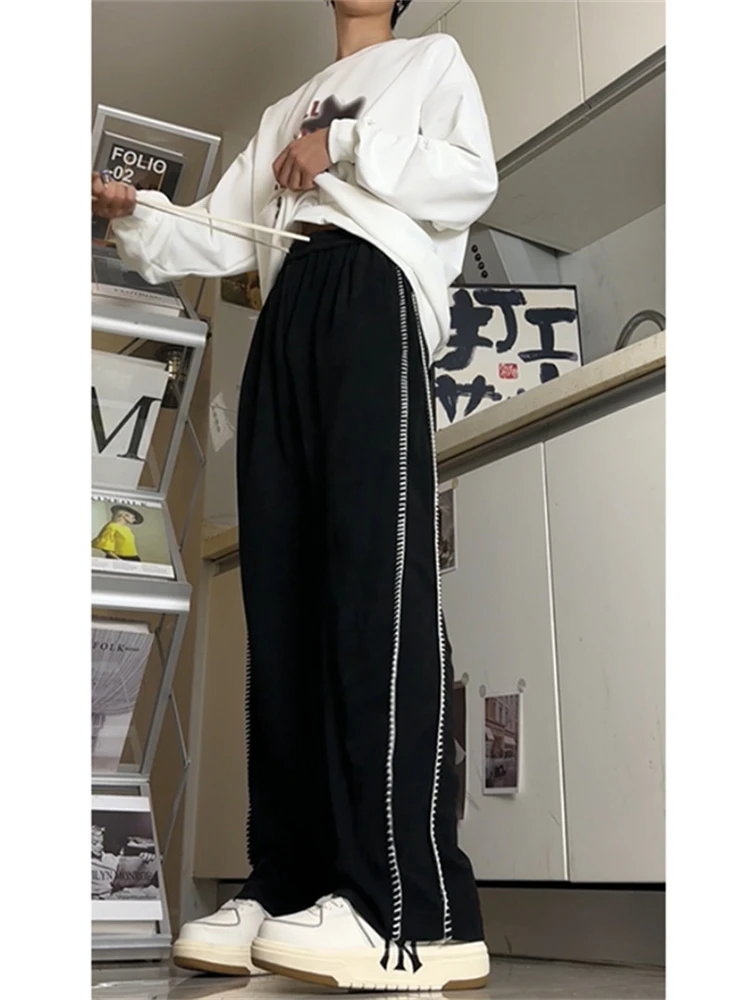 

Black Corduroy Loose Straight Leg Men's Sweatpants Casual Sporty Design Sensation Street Style High Waist Trousers