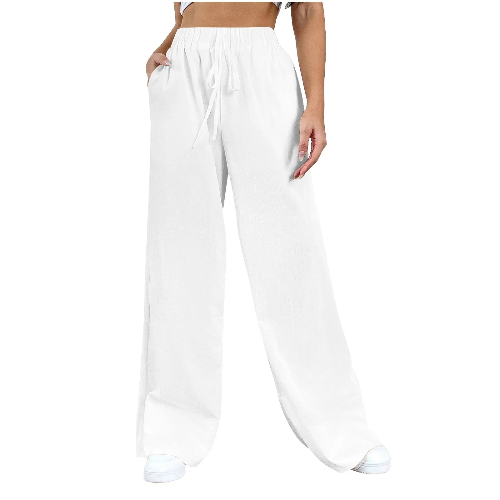 

Wide Leg Pants For Women’s Sweatpants Drawstring Straight Pants Bottom Versatile Solid Loose Casual Pants Travel Basic Trouser