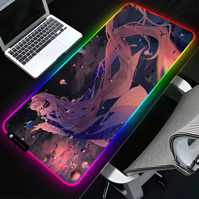 RGB LED Mouse Pad G-genshin Impact Kokomi PC Accessories Desk Mat Rubber Mousepad Extended Pad Non Slip Gaming Mats Keyboard Pad